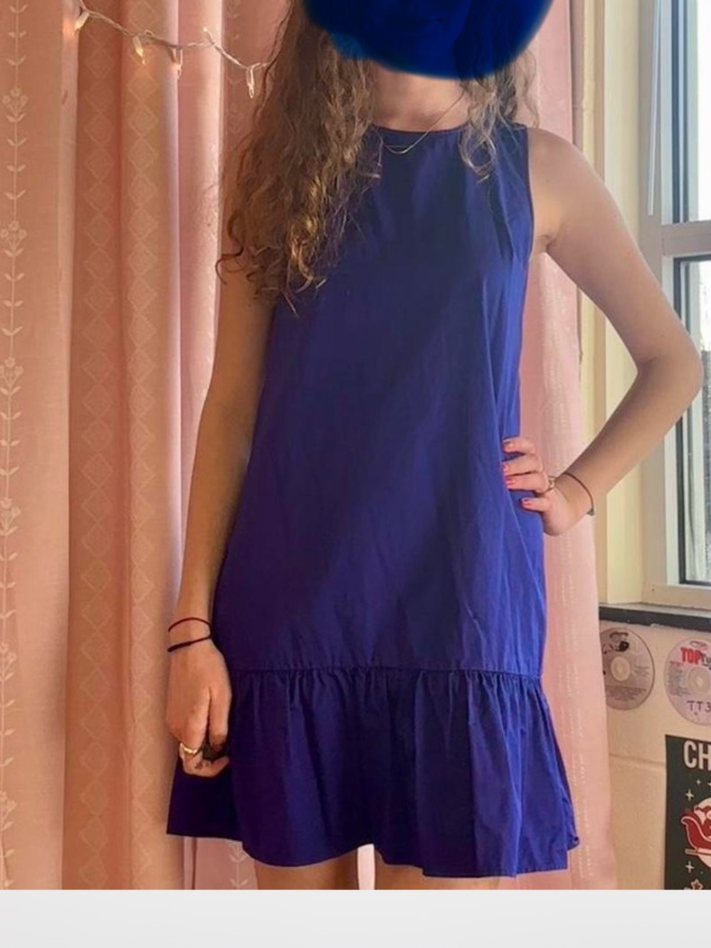 J. Crew sz Small Sleeveless Blue Ruffle Hem Shift Dress tie back sundress mini